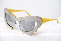 Prabal Gurung Sunglasses Female Cat Eye Silver Mustard Yellow Category 3 Silver Mirror Lenses PG1C11SUN - WatchPilot