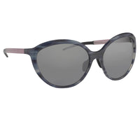 Prabal Gurung Sunglasses Female Oversized Blue Horn and Clear Pink/Black Category 3 Grey Mirror Lenses PG22C1SUN - WatchPilot