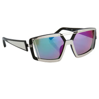 Prabal Gurung Sunglasses Rectangular Black Bar With Green/Purple Mirror Lenses PG3C4SUN - WatchPilot