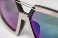 Prabal Gurung Sunglasses Rectangular Black Bar With Green/Purple Mirror Lenses PG3C4SUN - WatchPilot