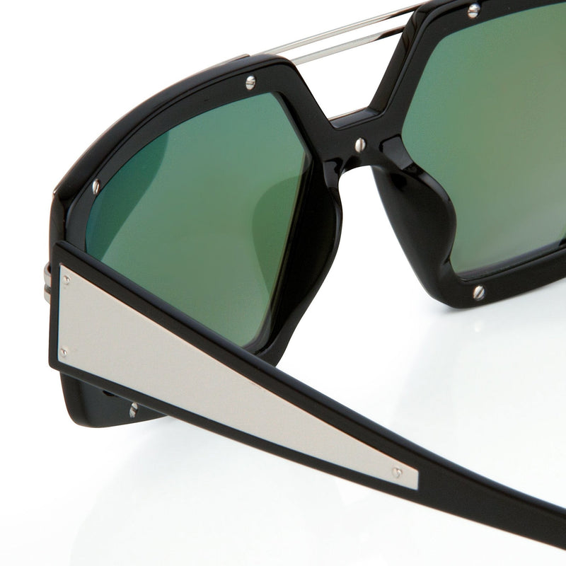 Prabal Gurung Sunglasses Rectangular Black Bar With Green/Purple Mirror Lenses PG3C4SUN - WatchPilot