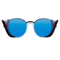 Prabal Gurung Sunglasses Round Black Smokey White With Blue Category 3 Graduated Mirror Lenses PG24C5SUN - WatchPilot