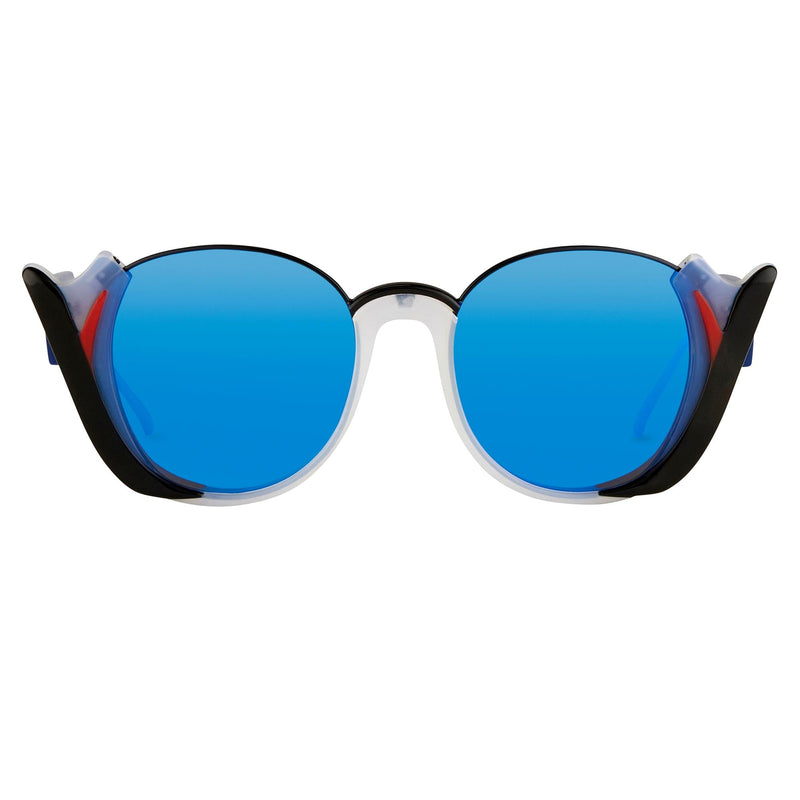 Prabal Gurung Sunglasses Round Black Smokey White With Blue Category 3 Graduated Mirror Lenses PG24C5SUN - WatchPilot