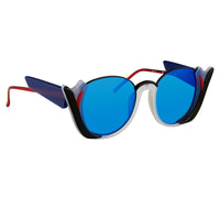 Prabal Gurung Sunglasses Round Black Smokey White With Blue Category 3 Graduated Mirror Lenses PG24C5SUN - WatchPilot