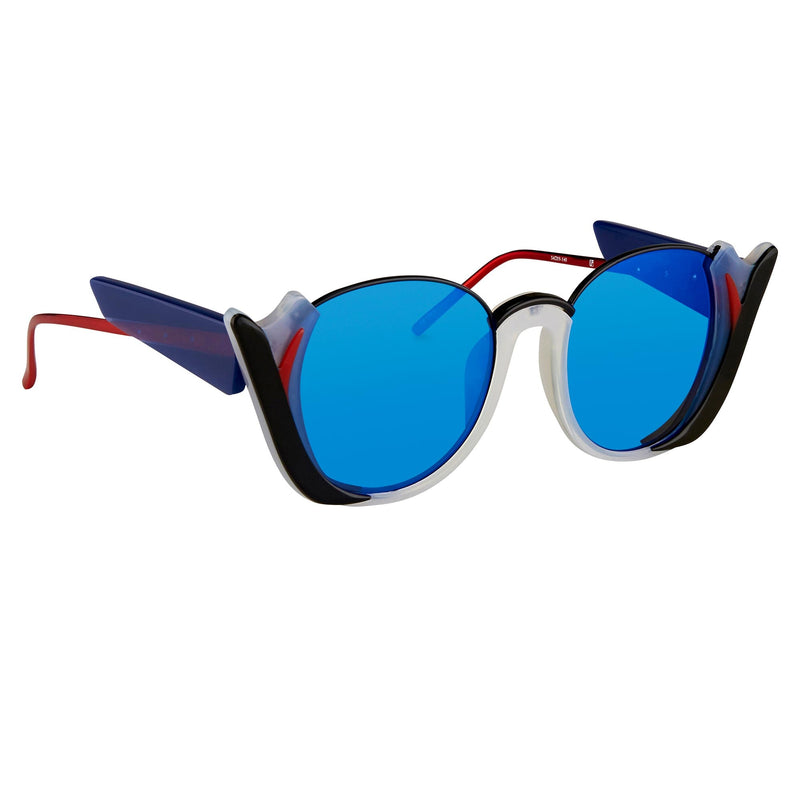 Prabal Gurung Sunglasses Round Black Smokey White With Blue Category 3 Graduated Mirror Lenses PG24C5SUN - WatchPilot