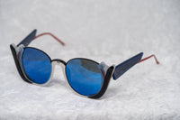 Prabal Gurung Sunglasses Round Black Smokey White With Blue Category 3 Graduated Mirror Lenses PG24C5SUN - WatchPilot