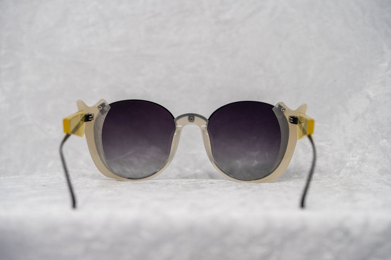 Prabal Gurung Sunglasses Round Clear Ivory White With Dark Grey Category 3 Graduated Lenses PG24C3SUN - WatchPilot