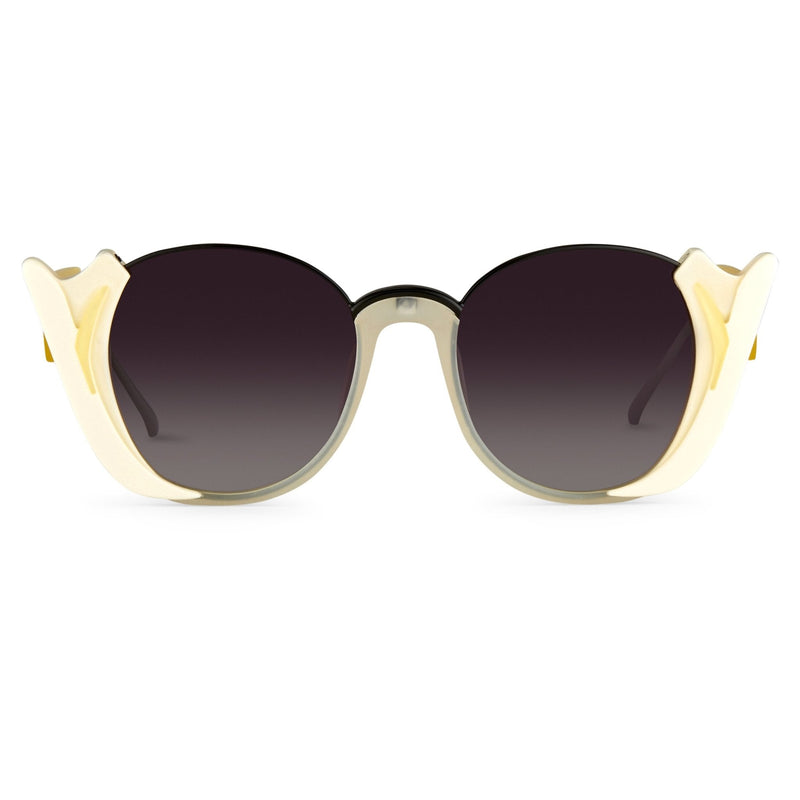 Prabal Gurung Sunglasses Round Clear Ivory White With Dark Grey Category 3 Graduated Lenses PG24C3SUN - WatchPilot