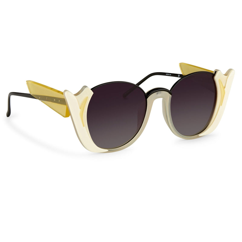 Prabal Gurung Sunglasses Round Clear Ivory White With Dark Grey Category 3 Graduated Lenses PG24C3SUN - WatchPilot