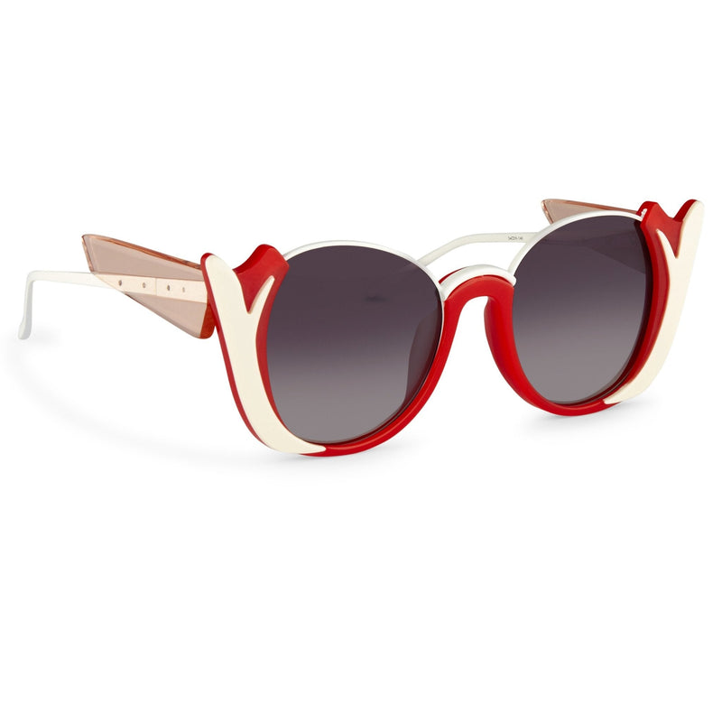 Prabal Gurung Sunglasses Round Crimson Ivory White With Dark Grey Category 3 Graduated Lenses PG24C4SUN - WatchPilot