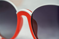 Prabal Gurung Sunglasses Round Crimson Ivory White With Dark Grey Category 3 Graduated Lenses PG24C4SUN - WatchPilot