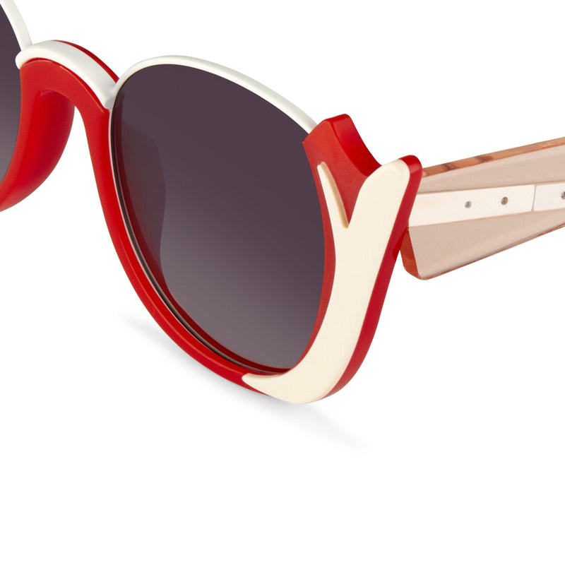 Prabal Gurung Sunglasses Round Crimson Ivory White With Dark Grey Category 3 Graduated Lenses PG24C4SUN - WatchPilot