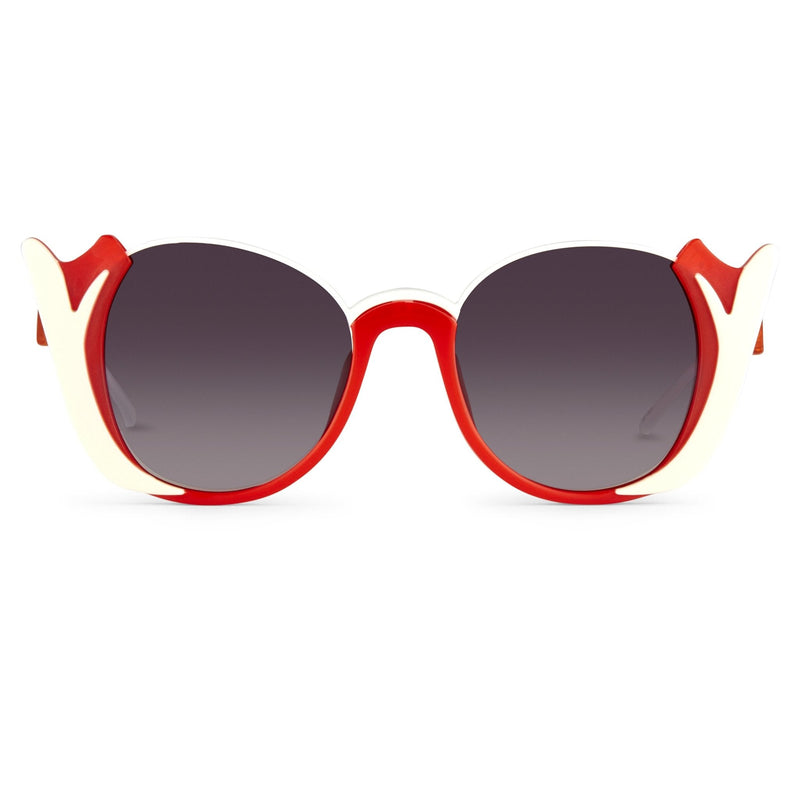 Prabal Gurung Sunglasses Round Crimson Ivory White With Dark Grey Category 3 Graduated Lenses PG24C4SUN - WatchPilot