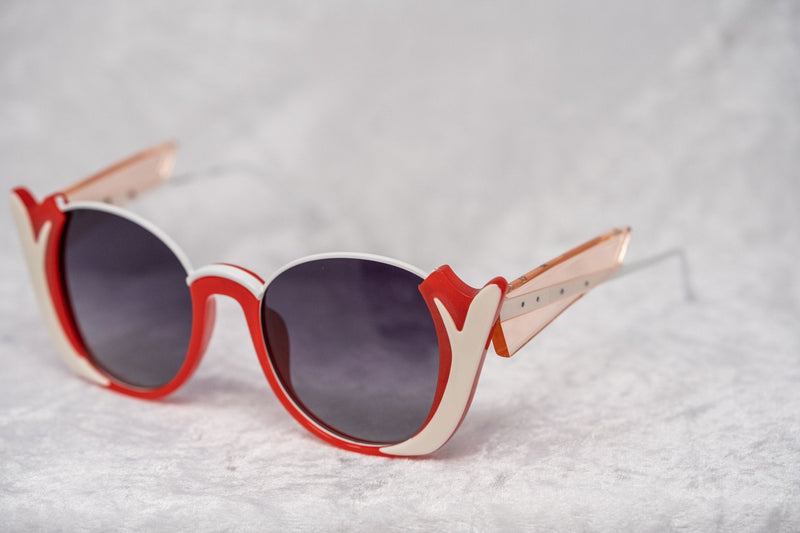 Prabal Gurung Sunglasses Round Crimson Ivory White With Dark Grey Category 3 Graduated Lenses PG24C4SUN - WatchPilot