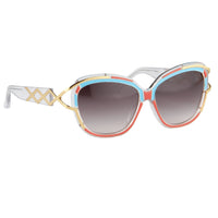 Prabal Gurung Sunglasses Square Clear Red Sky Blue With Grey Category 3 Graduated Lenses PG8C2SUN - WatchPilot