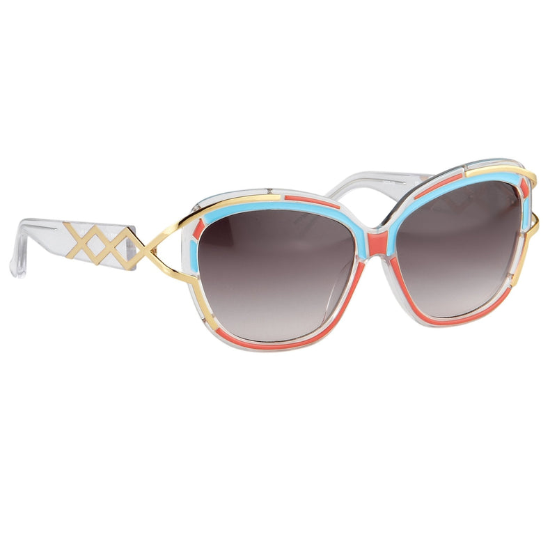 Prabal Gurung Sunglasses Square Clear Red Sky Blue With Grey Category 3 Graduated Lenses PG8C2SUN - WatchPilot