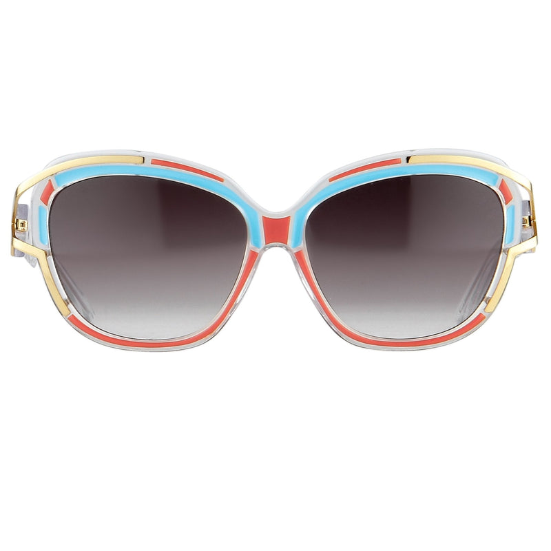 Prabal Gurung Sunglasses Square Clear Red Sky Blue With Grey Category 3 Graduated Lenses PG8C2SUN - WatchPilot