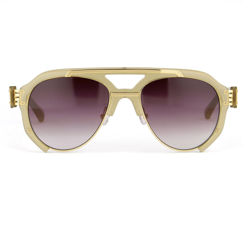 Prabal Gurung Sunglasses Unisex Aviator Olive Acetate and Gold CAT3 Purple Lenses PG11C2SUN - WatchPilot