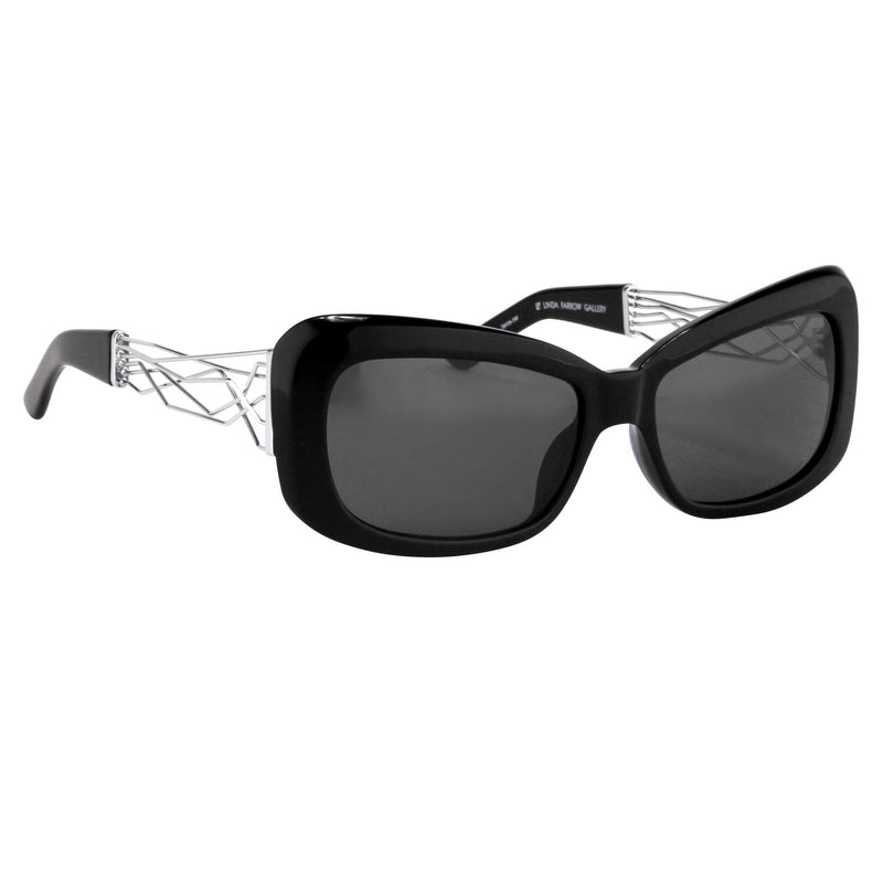 Prabal Gurung Sunglasses Women's Rectangle Black Acetate CAT3 Grey Lenses PG14C1SUN - WatchPilot