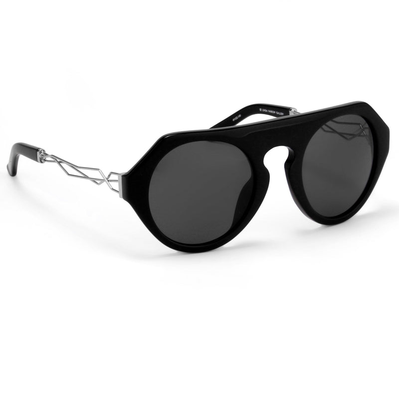 Prabal Gurung Sunglasses Women's Round Flat Top Black Acetate CAT3 Grey Lenses PG15C1SUN - WatchPilot