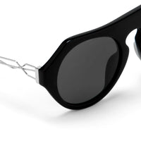 Prabal Gurung Sunglasses Women's Round Flat Top Black Acetate CAT3 Grey Lenses PG15C1SUN - WatchPilot