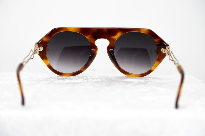 Prabal Gurung Sunglasses Women's Round Flat Top Tortoise Shell Acetate and Light Gold CAT3 Grey Gradient Lenses PG15C2SUN - WatchPilot