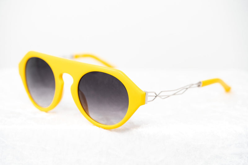 Prabal Gurung Sunglasses Women's Round Flat Top Yellow Acetate CAT2 Grey Gradient Lenses PG15C4SUN - WatchPilot