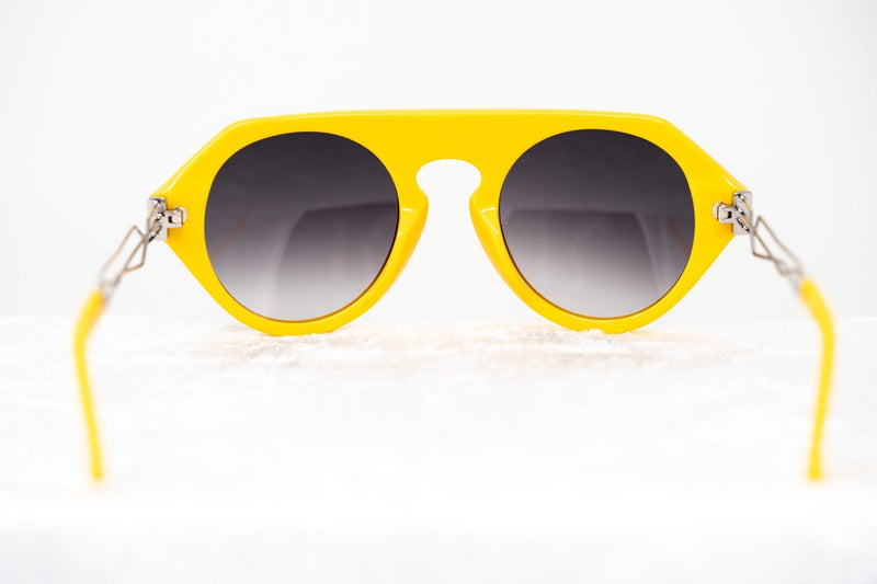 Prabal Gurung Sunglasses Women's Round Flat Top Yellow Acetate CAT2 Grey Gradient Lenses PG15C4SUN - WatchPilot