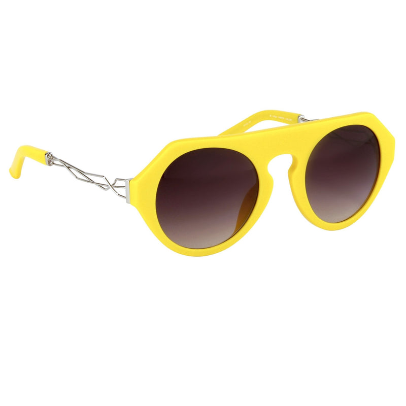 Prabal Gurung Sunglasses Women's Round Flat Top Yellow Acetate CAT2 Grey Gradient Lenses PG15C4SUN - WatchPilot