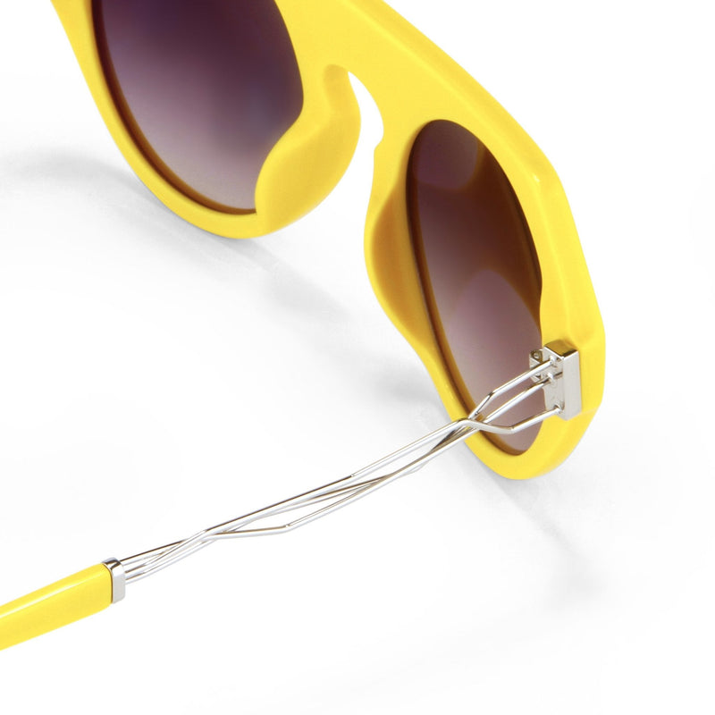 Prabal Gurung Sunglasses Women's Round Flat Top Yellow Acetate CAT2 Grey Gradient Lenses PG15C4SUN - WatchPilot