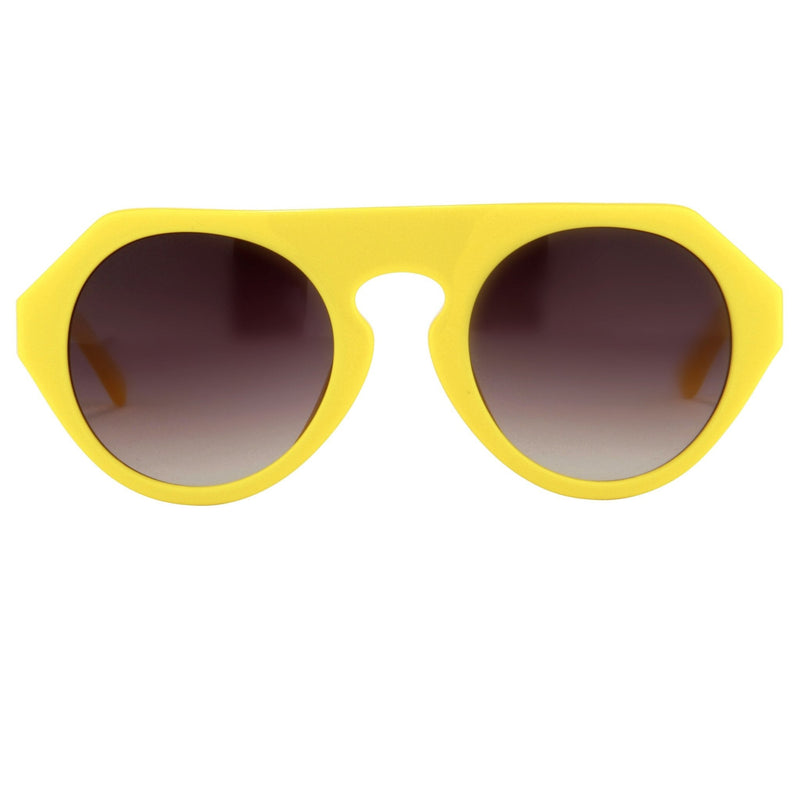 Prabal Gurung Sunglasses Women's Round Flat Top Yellow Acetate CAT2 Grey Gradient Lenses PG15C4SUN - WatchPilot