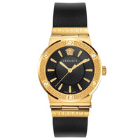 Versace Ladies Watch Greca Logo Gold Black Leather VEVH00320 - WatchPilot