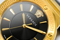 Versace Ladies Watch Greca Logo Gold Black Leather VEVH00320 - WatchPilot