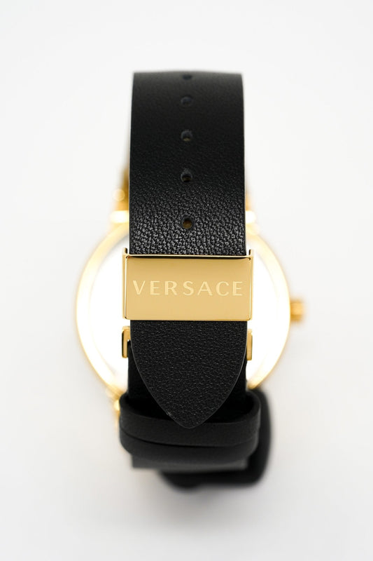 Versace Ladies Watch Greca Logo Gold Black Leather VEVH00320 - WatchPilot