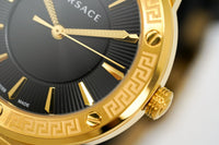 Versace Ladies Watch Greca Logo Gold Black Leather VEVH00320 - WatchPilot