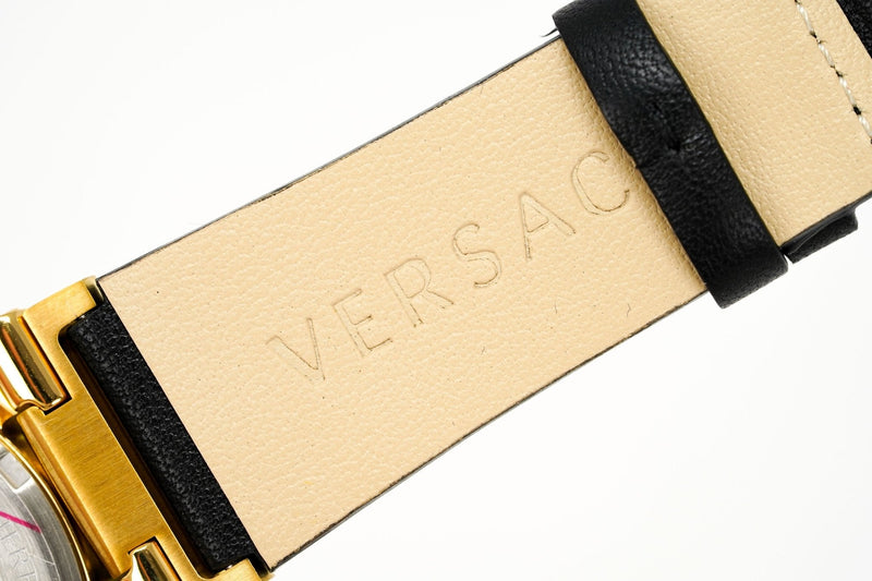 Versace Ladies Watch Greca Logo Gold Black Leather VEVH00320 - WatchPilot