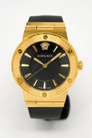 Versace Ladies Watch Greca Logo Gold Black Leather VEVH00320 - WatchPilot