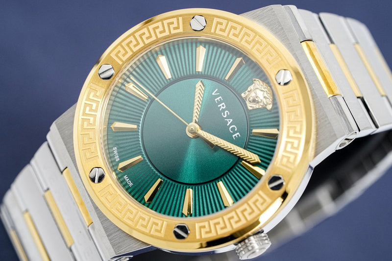 Versace Ladies Watch Greca Logo Two-Tone Green VEVH00720 - WatchPilot