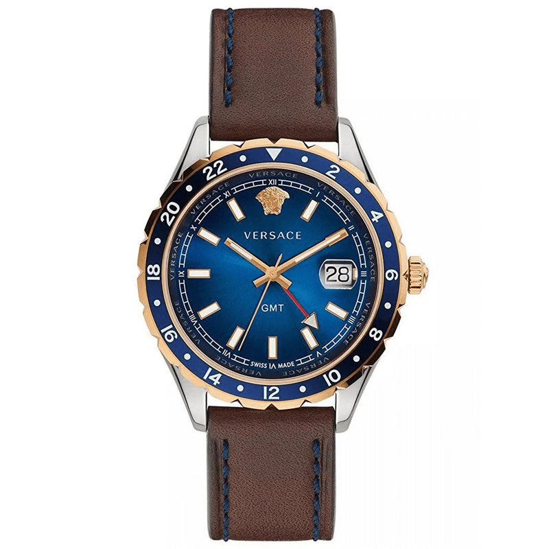 Versace Men's Watch Hellenyium GMT Blue Leather V11080017 - WatchPilot