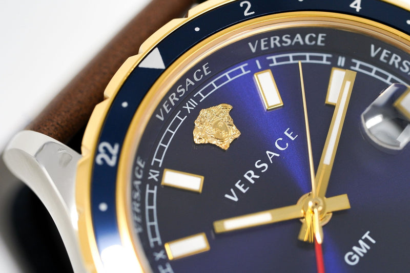 Versace Men's Watch Hellenyium GMT Blue Leather V11080017 - WatchPilot