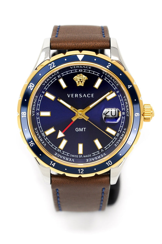 Versace Men's Watch Hellenyium GMT Blue Leather V11080017 - WatchPilot