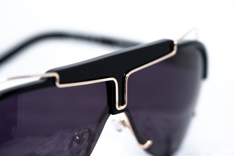 Yohji Yamamoto Unisex Sunglasses Black/Gold and Dark Purple Lenses Category 4 - YY11ASTRONAUTC1SUN - WatchPilot