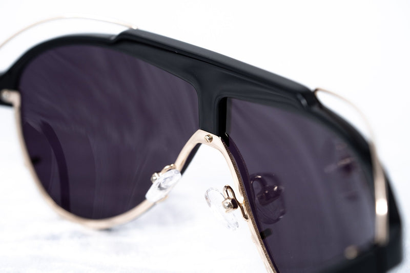 Yohji Yamamoto Unisex Sunglasses Black/Gold and Dark Purple Lenses Category 4 - YY11ASTRONAUTC1SUN - WatchPilot