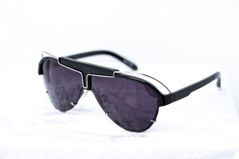 Yohji Yamamoto Unisex Sunglasses Black/Silver and Dark Purple Lenses Category 4 - YY11ASTRONAUTC2SUN - WatchPilot