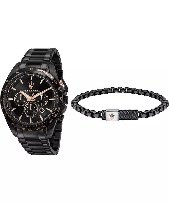 Maserati Traguardo Men's Black Chronograph Watch Bracelet Set R8873612050