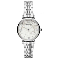 Analogue Watch - Emporio Armani AR11170 Ladies Silver White Marble Watch