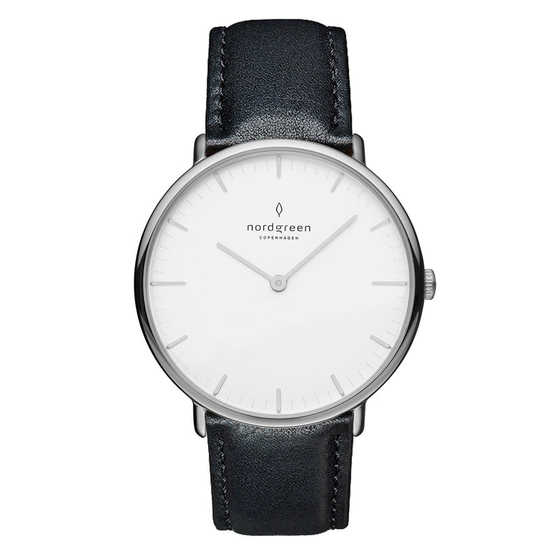 Analogue Watch - Nordgreen Native Black Leather 32mm Silver Case Watch