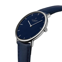 Analogue Watch - Nordgreen Native Navy Leather 32mm Silver Case Watch