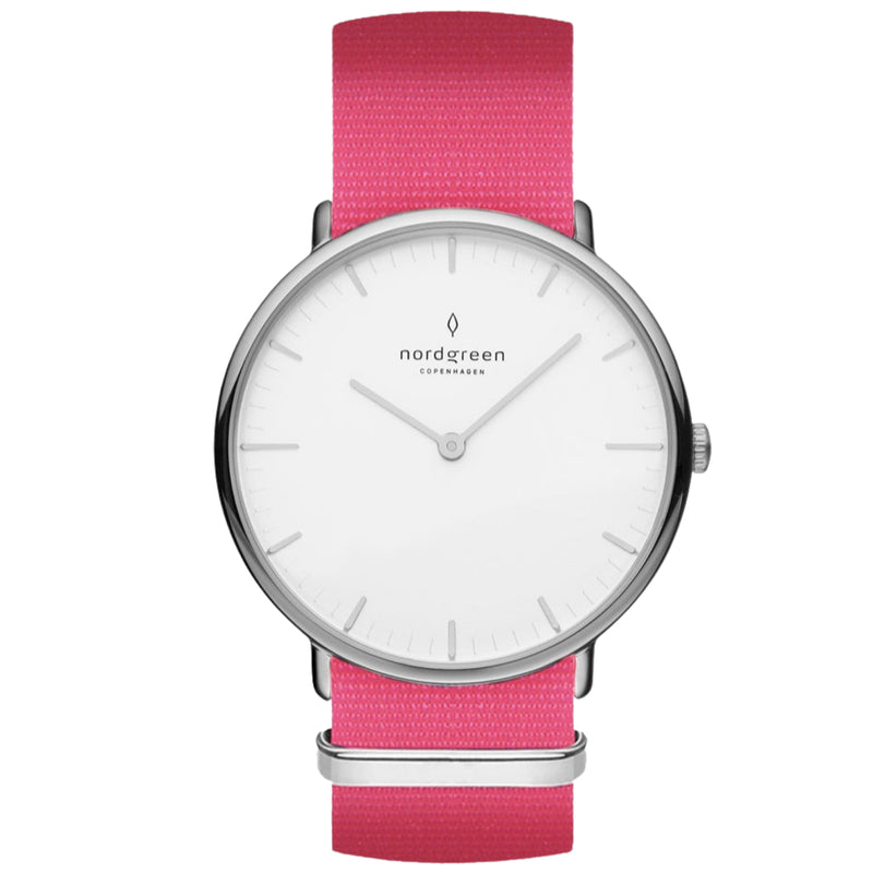 Nordgreen Native Pink Nylon 36mm Silver Case Watch from WatchPilot™