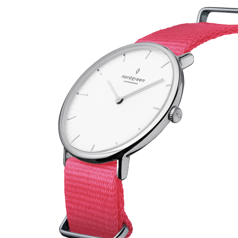 Analogue Watch - Nordgreen Native Pink Nylon 36mm Silver Case Watch